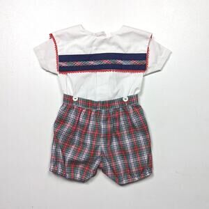 Homemade Romper Outfit Baby Boys Size 6m Christmas Plaid Button